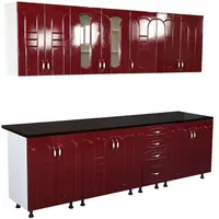 Bucatarie Zebra 260 cm din MDF Rosu Tulip cu blat termoizolant negru