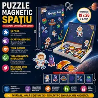Carte tip Puzzle Magnetic , Set 50 magneti, 6 Cartonase Duble, Tema cosmos
