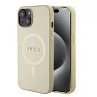 Husa MagSafe pentru Apple iPhone 15 Plus, Guess, Saffiano, Aurie