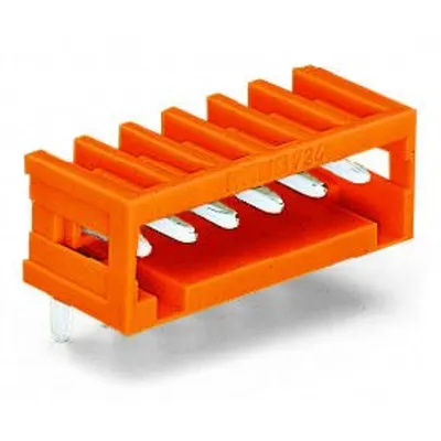 THT male header; 1.0 x 1.0 mm solder pin; angled; 100% protected against mismating; Pin spacing 3.81 mm; 9-pole; orange