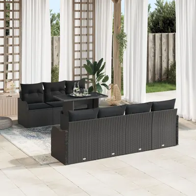 Set de canapea de gradina Gossi cu pernite negru poliratan, canapea de gradina Gossi pentru 2 persoane cu depozitare & pernite negru poliratan