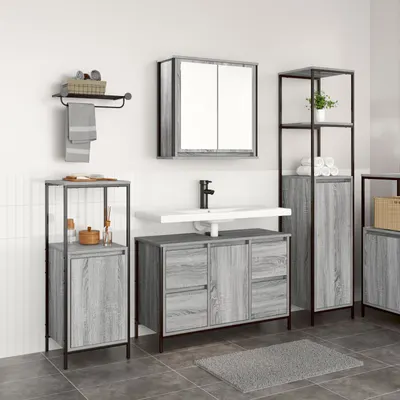 Gossi set mobilier baie 3 piese lemn prelucrat gri sonoma