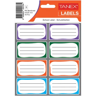 Etichete scolare autoadezive, 40buc/set, Tanex, diferite culori