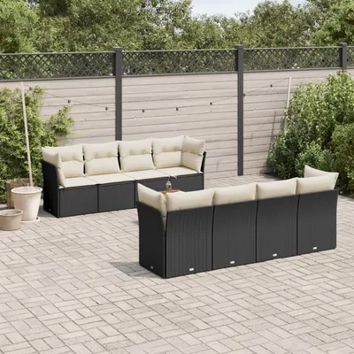 Gossi set mobilier de gradina cu perne, 9 piese, negru, poliratan