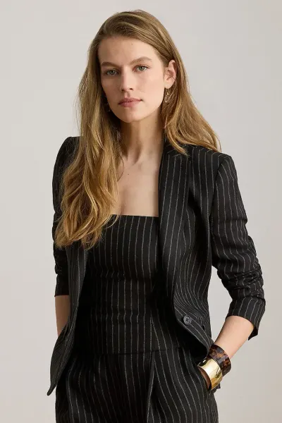 Lauren Ralph Lauren sacou cu un singur rând de nasturi pentru femei din in