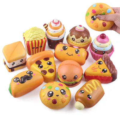 Jucarie Squishy Antistres 9.5 cm cu Fast food gogosi pizza hamburger Dumpling - găluște asiatice Lucky Bao (bao bun) Jucarii En-gross