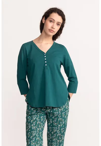 Pijama cu model floral Nella - Albastru petrol