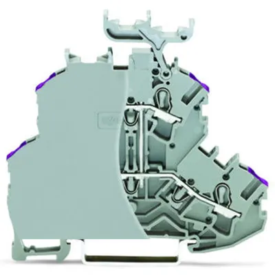 Double-deck terminal block; 4-conductor through terminal block; with end plate; L; with marker carrier; internal commoning; conductor entry with violet marking; for DIN-rail 35 x 15 and 35 x 7.5; 2.5 mm²; Push-in CAGE CLAMP®; 2,50 mm²; gray