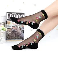 Sosete pentru dama, SS163, model flori, Negru, marime universala (35-39)