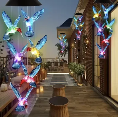 Decoratiune solara cu joc de lumini, 6 colibri LED