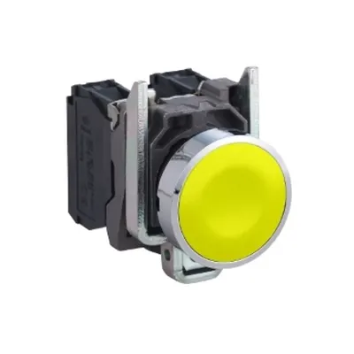 Buton Complet Incastrat Galben Ø22, cu Revenire cu Arc, 1No, Nemarcat
