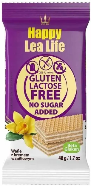 Napolitane fără gluten, lactoză și zahăr, cu cacao, 48 g, Happy Lea Life