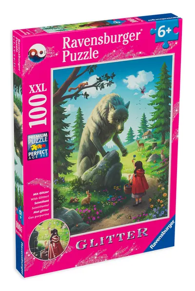Puzzle cu brocart Ravensburger din 100 XXL de piese - Scufița Roșie și Lupul