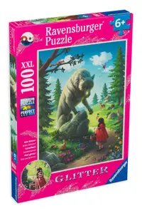 Puzzle cu brocart Ravensburger din 100 XXL de piese - Scufița Roșie și Lupul