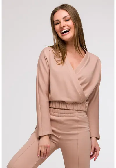 Bluza cu decolteu petrecut - Bej - Bej