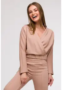 Bluza cu decolteu petrecut - Bej - Bej