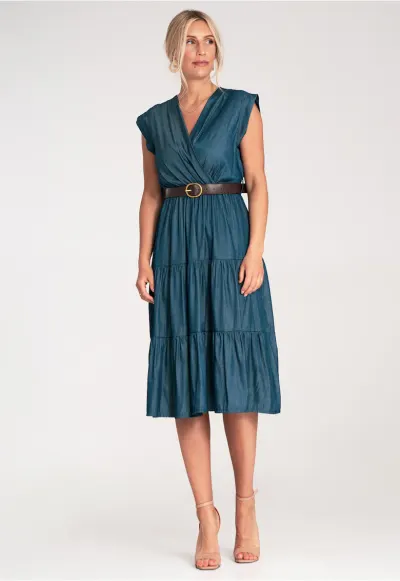 Rochie din denim - Rochie din denim cu curea - Albastru M1225 marimea S/M