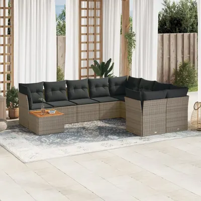 Gossi set mobilier de gradina cu perne, 10 piese, gri, poliratan