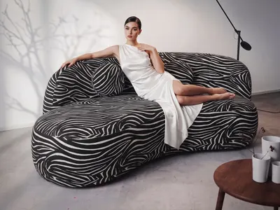 Canapea 3 locuri Lunis Zebra, Animal Print, Negru / Alb