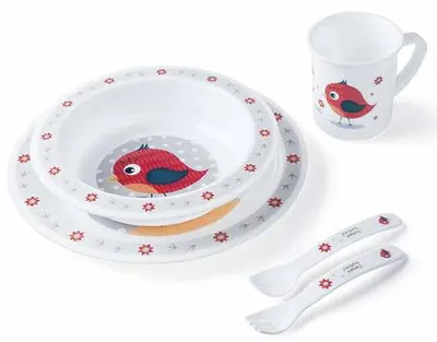 Set de hranire Canpol - Pui, 5 piese, rosu