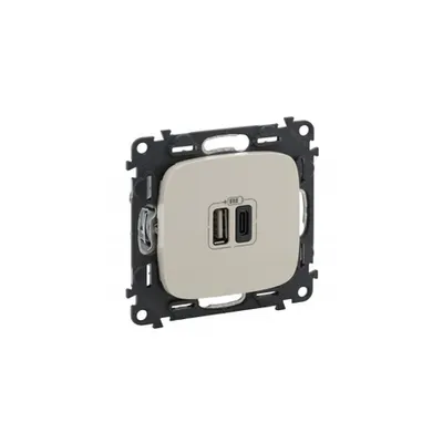 Double USB Type C + Type A charging prizas Valena In'matic - ivory Valena Allure
