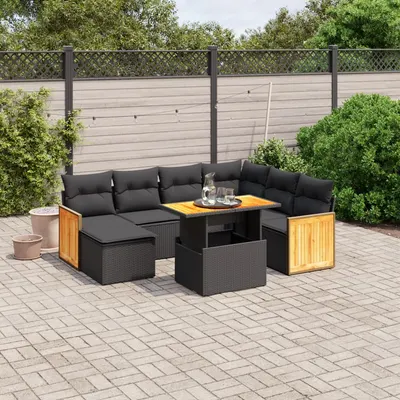 Gossi set mobilier de gradina cu perne, 8 piese, negru, poliratan