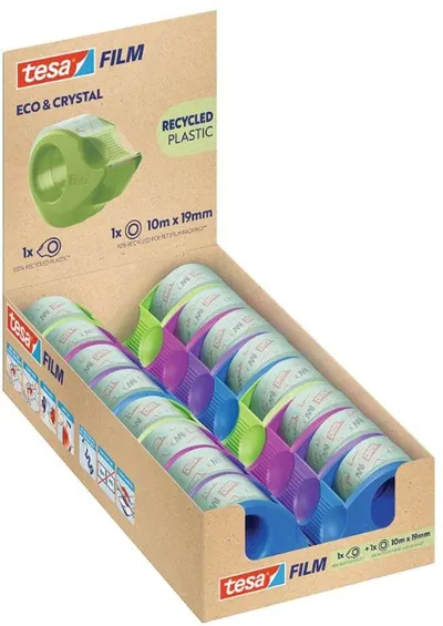 Bandă adezivă cu dozator Tesa Eco & Crystal - 19 mm х 10 m