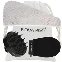 Set SPA cu Perie Masaj Scalp, Prosop Turban, Manusa Exfolianta si Saculet din Bumbac, NOVA KISS