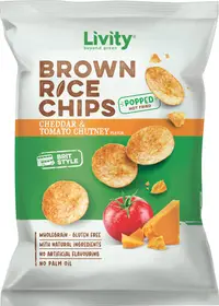 Chips de orez cu cheddar și sos chutney de roșii, 60 g, Livity