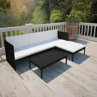 Gossi set mobilier de gradina cu perne, 3 piese, negru, poliratan
