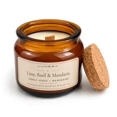 Lumânare parfumată din ceară de soia Lime, Basil & Mandarin - Lămâie verde și Mandarină 90 g - Verde salvie