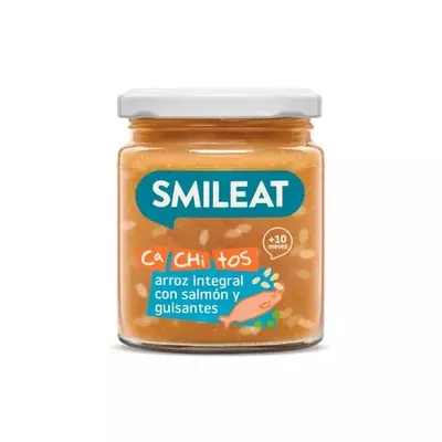 Mancare Bio din somon, mazare si orez integral +10 luni, 230 g – Smileat