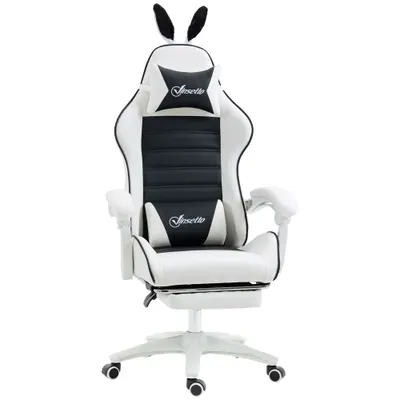 Vinsetto scaun gaming cu urechi de iepuraș, suport pentru picioare, perne, reclinabil și cu înălțime reglabilă, negru | Aosom Romania