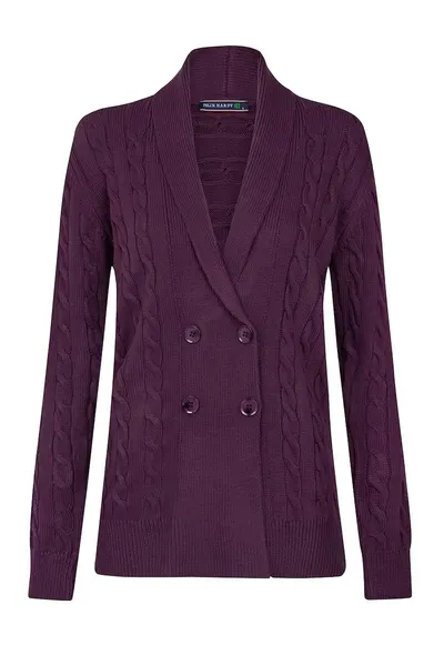 Cardigan din amestec de lana cu model torsade - Violet