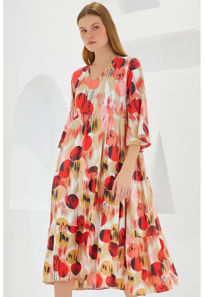 Rochie midi dama HiCCUP - decolteu V - viscoza - multicolor