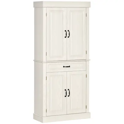 Bufet de bucatarie HOMCOM cu 2 dulapuri cu 2 usi si sertar, din lemn 80x35x180cm alb | Aosom RO