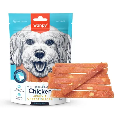 WANPY Jerky & Cheese Slices, XS-M, Pui și Brânză, punguță recompense câini (carne uscată), 70g WANPY Jerky & Cheese Slices, XS-M, Pui și Brânză, punguță recompense câini, (carne uscată), 70g