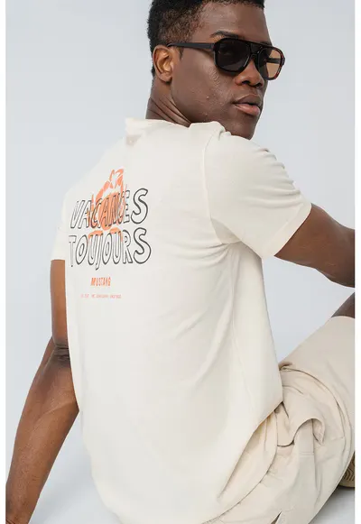 Tricou cu decolteu la baza gatului si imprimeu pe partea din spate Austin - Negru/Portocaliu/Crem