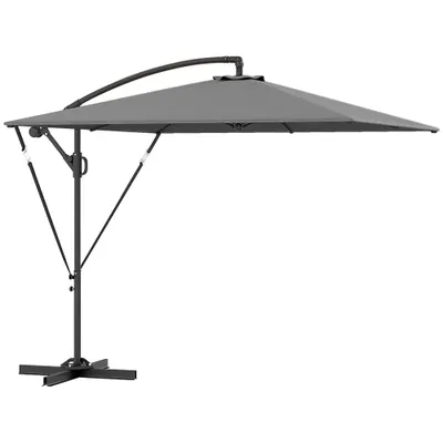 Outsunny Umbrelă Excentrică cu Husă, Corzi Antivânt, Bază în Cruce și Manivelă, 295x250x235 cm, Gri | Aosom Romania