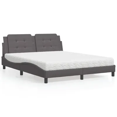 vidaXL Pat cu saltea, Zadar, gri, 160x200 cm, piele ecologică