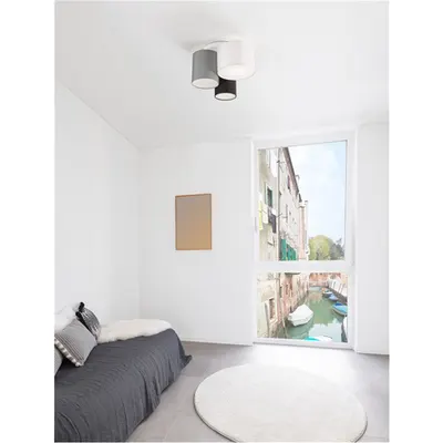 Plafoniera BRYSON Nisipiu Alb Metal Baza Alb Negru & Gri Fabric Shade LED E27 3x12 Wat 230 Volt IP20 Fara bec