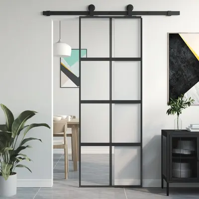 Gossi usa glisanta, negru, 76x205 cm, sticla securizata si aluminiu