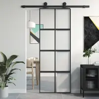 Gossi usa glisanta, negru, 76x205 cm, sticla securizata si aluminiu