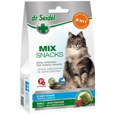 Snack pentru pisici Dr Seidel Mix Respiratie Proaspata Hairball 60 gr