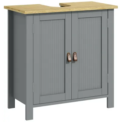 kleankin Mobilier subchiuvetă 2 uși raft reglabil 2 etaje în interior mânere din PU 60 x 30 x 60 cm gri | Aosom Romania