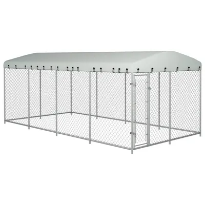 Gossi padoc pentru caini de exterior, cu acoperis, 7,6 x 3,8 x 2,3 m