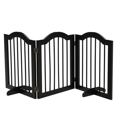 PawHut Barieră de siguranță barieră modulabilă pliabilă pentru animale de companie cu picior de suport MDF lemn masiv 154,5 x 61 cm negru | Aosom Romania