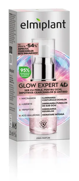 Ser cu perle pentru ochi impotriva cearcanelor si antirid Glow Expert 4D, 15ml, Elmiplant