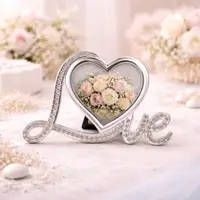 Ramă Foto AZAY Love cu Cristale, 8x8 cm, Ramă Foto Inimă pentru Cuplu, Cadou Romantic, Cadou Nuntă, Cutie Cadou Inclusă