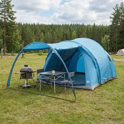 vidaXL Cort tunel 370 x 275 x 210 cm albastru Poliester și oțel